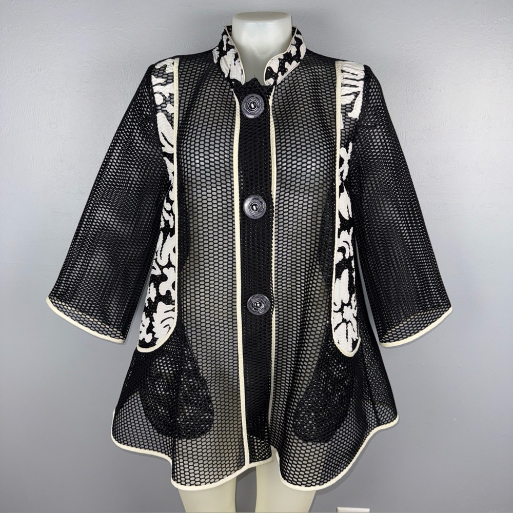 Haute Couture Paris Cardigan Medium Black White Ivory Sheer Art To Wear *READ